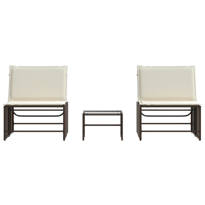 Espreguiçadeiras modulares com mesa 2 pcs vime PE castanho