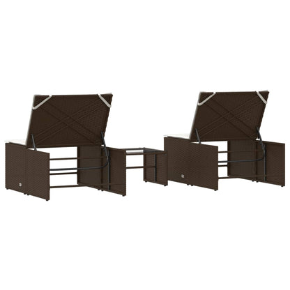 Espreguiçadeiras modulares com mesa 2 pcs vime PE castanho