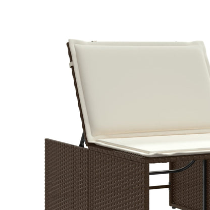 Espreguiçadeiras modulares com mesa 2 pcs vime PE castanho