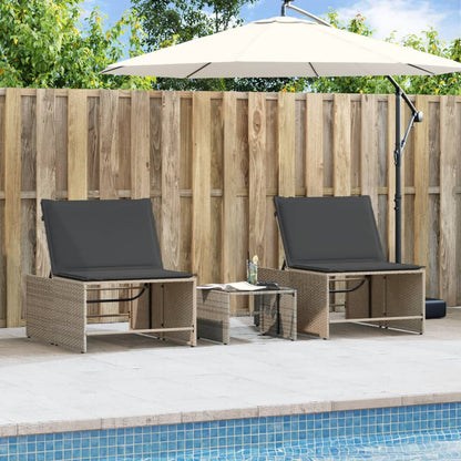 Espreguiçadeiras modulares com mesa 2 pcs vime PE cinzento