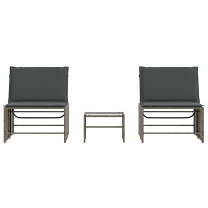 Espreguiçadeiras modulares com mesa 2 pcs vime PE cinzento