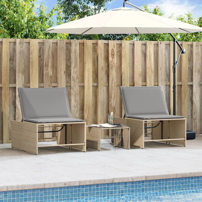 Espreguiçadeiras modulares com mesa 2 pcs vime PE bege