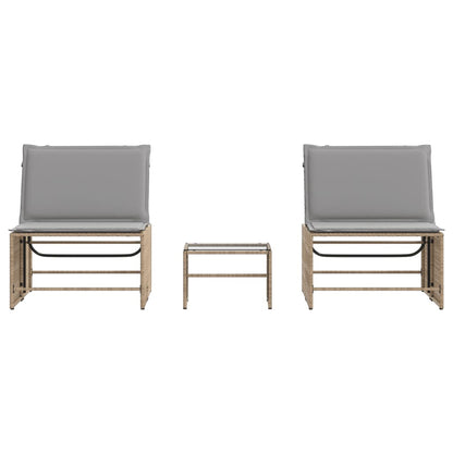 Espreguiçadeiras modulares com mesa 2 pcs vime PE bege