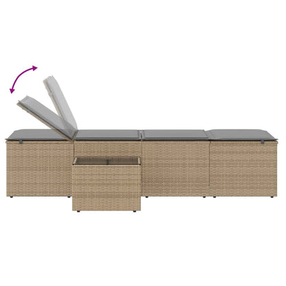 Espreguiçadeiras modulares com mesa 2 pcs vime PE bege