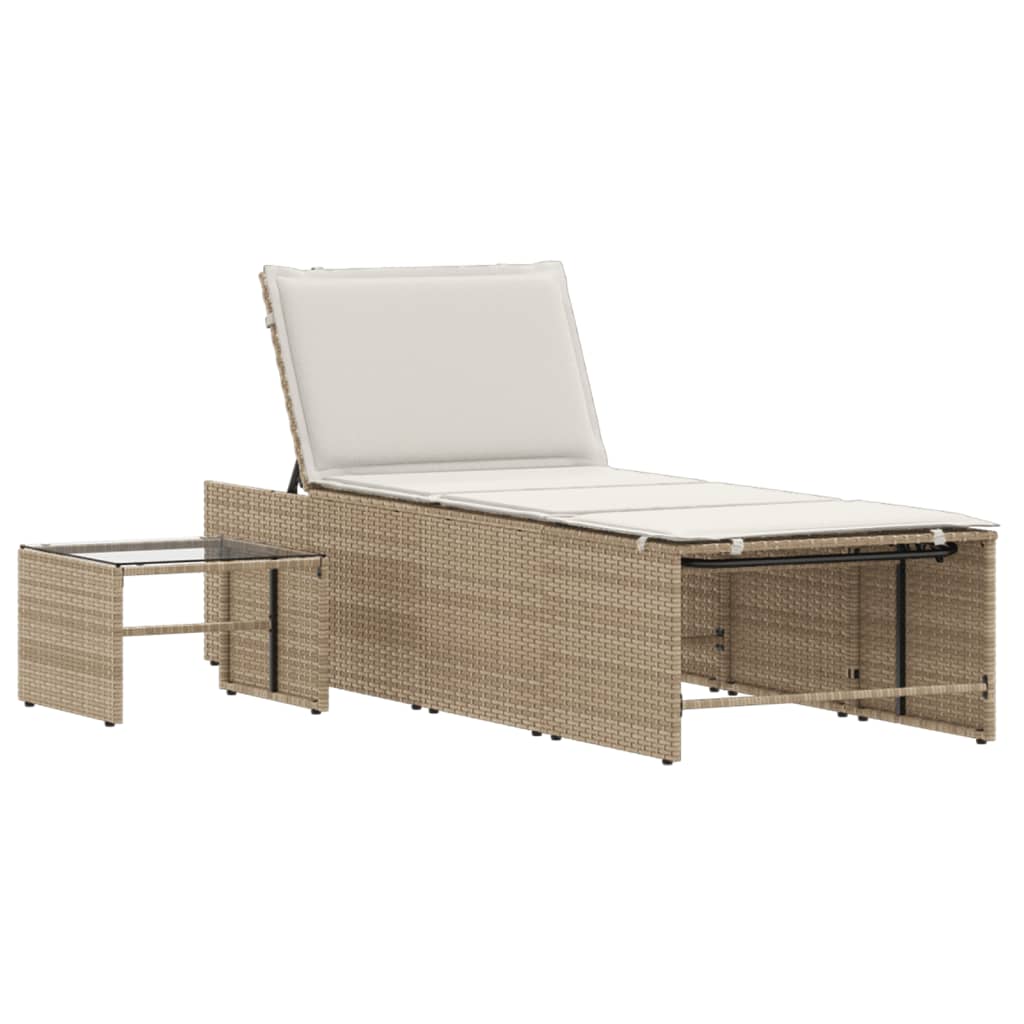 Espreguiçadeiras modulares com mesa 2 pcs vime PE bege