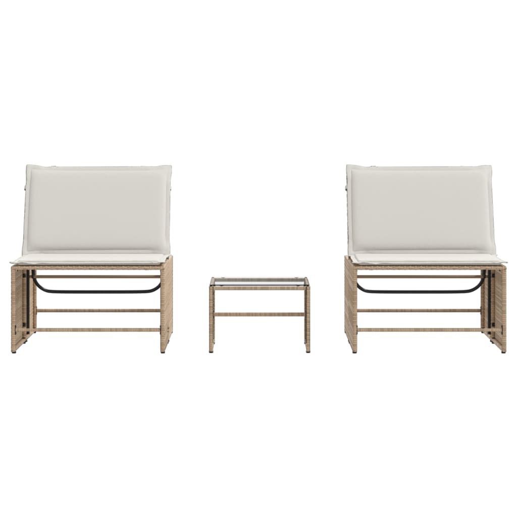 Espreguiçadeiras modulares com mesa 2 pcs vime PE bege