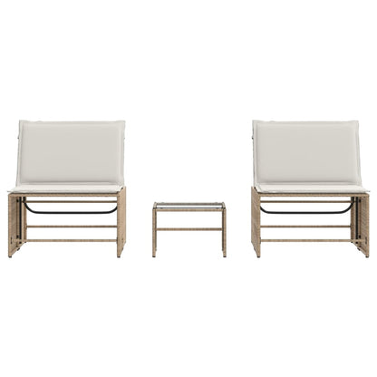 Espreguiçadeiras modulares com mesa 2 pcs vime PE bege