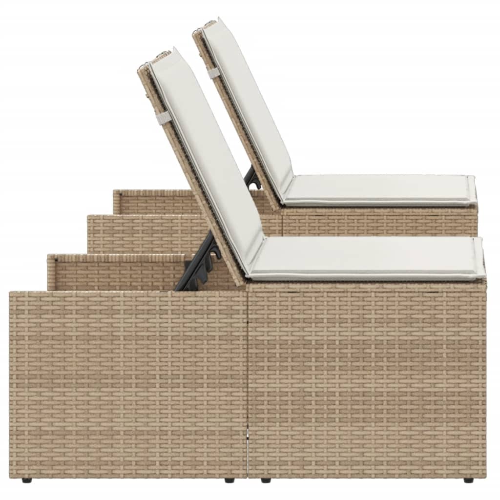 Espreguiçadeiras modulares com mesa 2 pcs vime PE bege