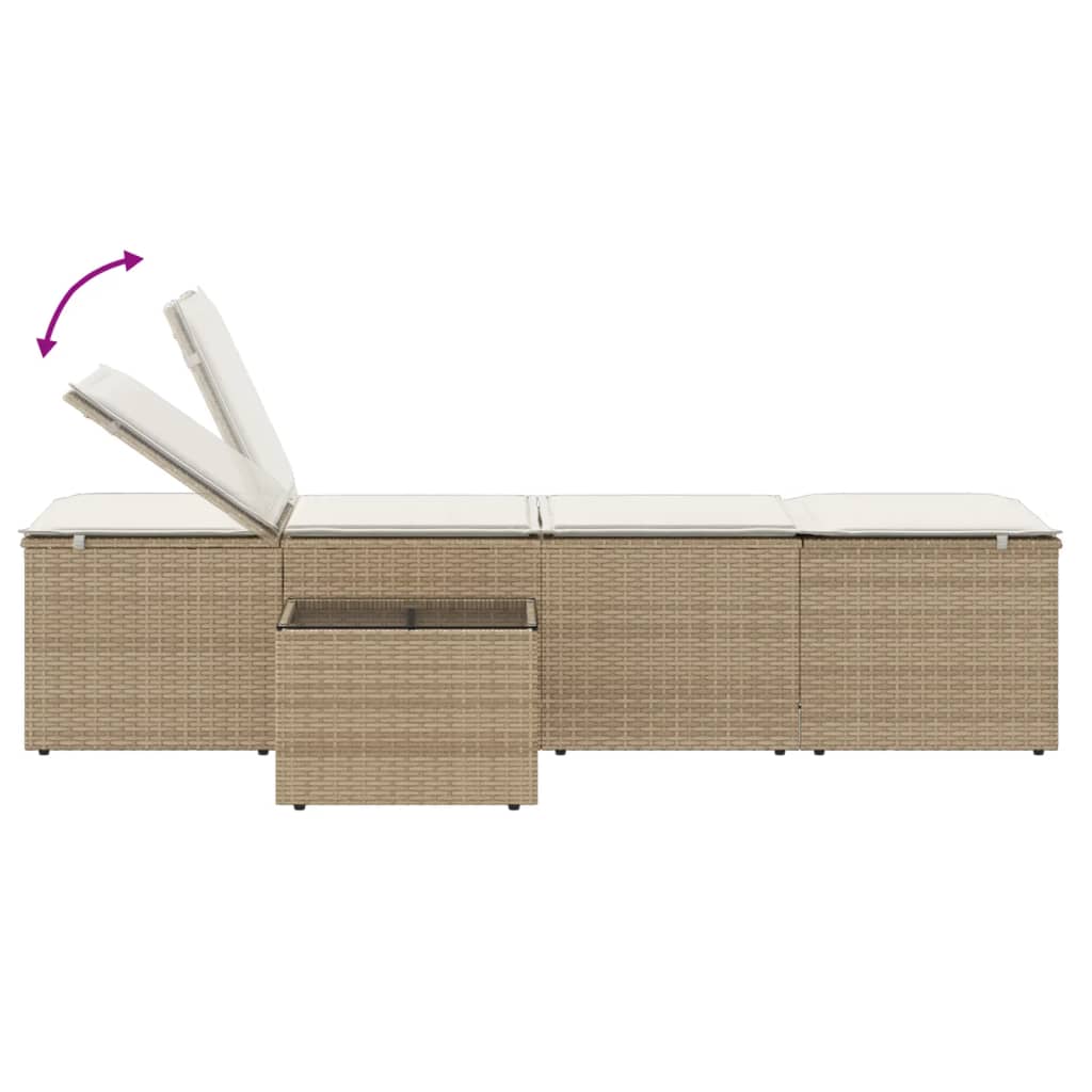 Espreguiçadeiras modulares com mesa 2 pcs vime PE bege