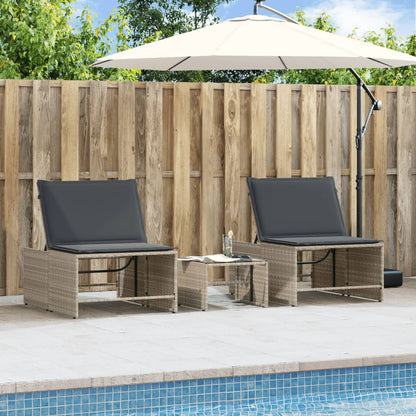 Espreguiçadeiras modulares com mesa 2 pcs vime PE cinzento-claro