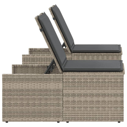 Espreguiçadeiras modulares com mesa 2 pcs vime PE cinzento-claro