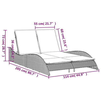 Espreguiçadeira com almofadões 114x205x73 cm vime PE bege