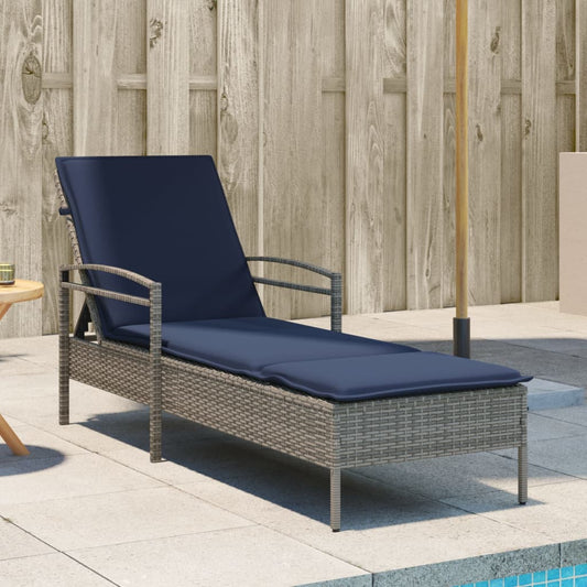 Espreguiçadeira com almofada cinza 63x200x81 cm vime sintético (apenas EUA)