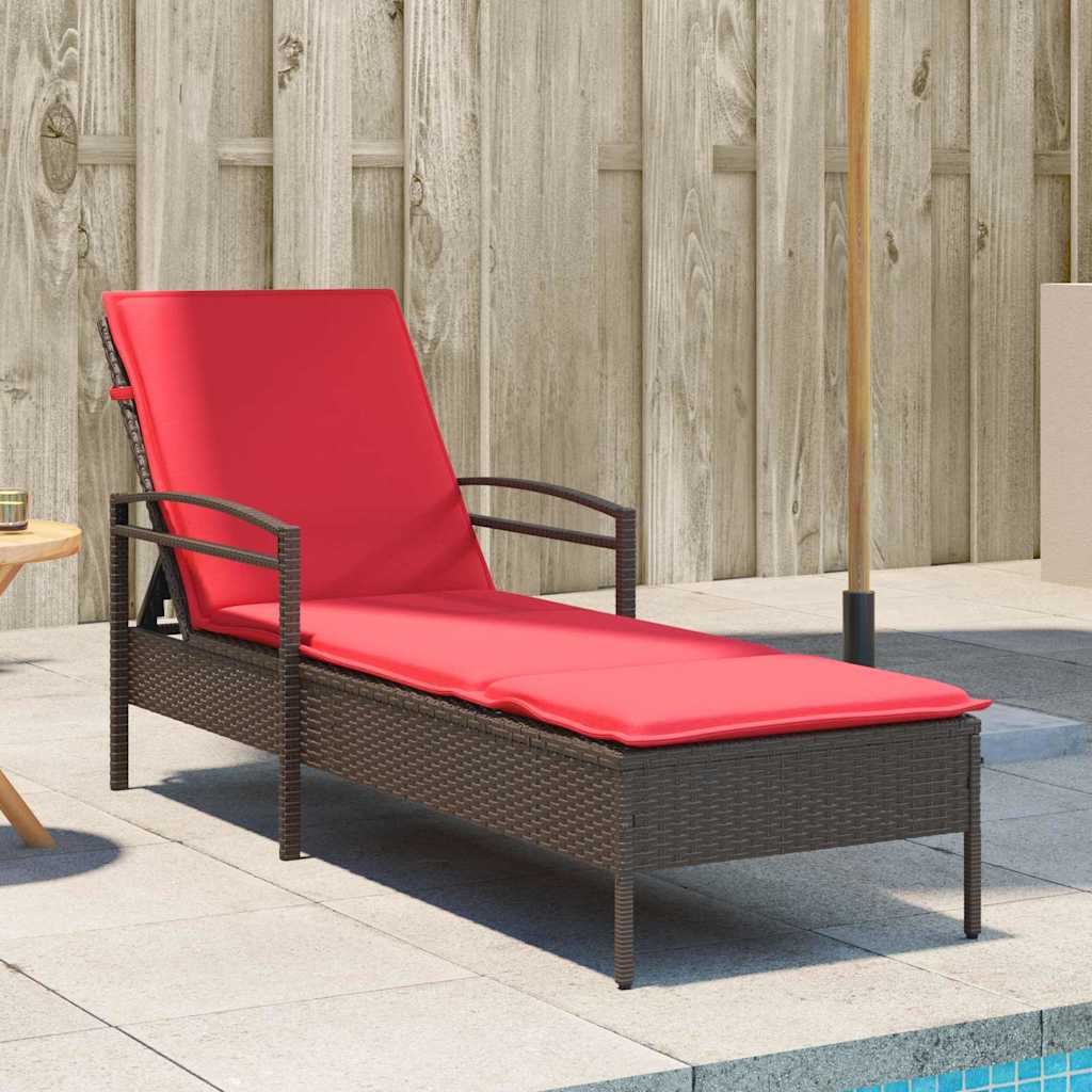 Espreguiçadeira com almofada marrom 63x200x81 cm vime sintético (apenas EUA)