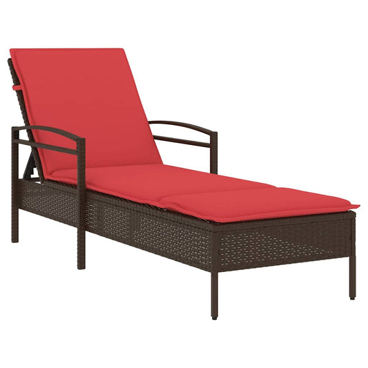 Espreguiçadeira com almofada marrom 63x200x81 cm vime sintético (apenas EUA)