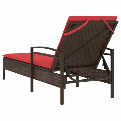 Espreguiçadeira com almofada marrom 63x200x81 cm vime sintético (apenas EUA)