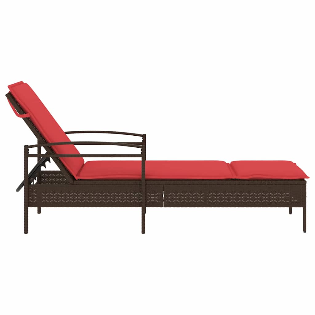 Espreguiçadeira com almofada marrom 63x200x81 cm vime sintético (apenas EUA)