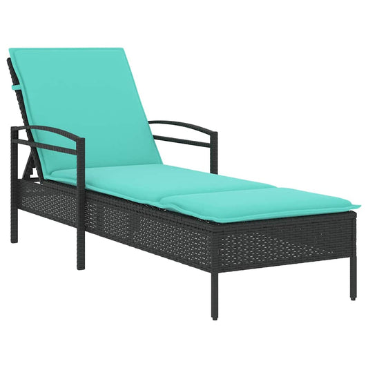 Espreguiçadeira com almofada preta 63x200x81 cm vime sintético (apenas EUA)