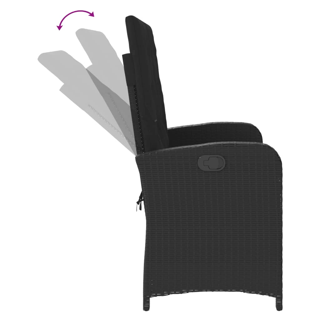 Banco de jardim reclinável com almofadões vime PE preto