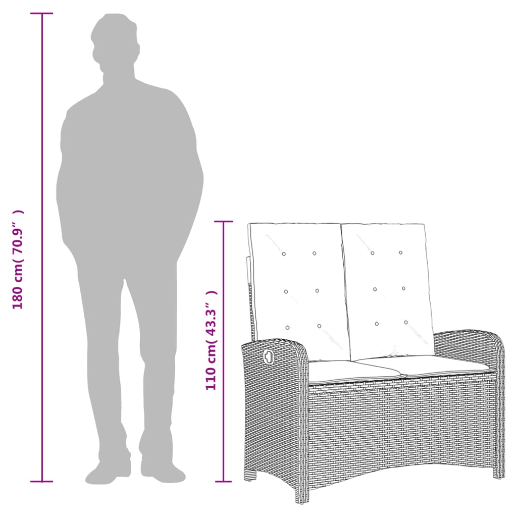 Banco de jardim reclinável com almofadões vime PE preto