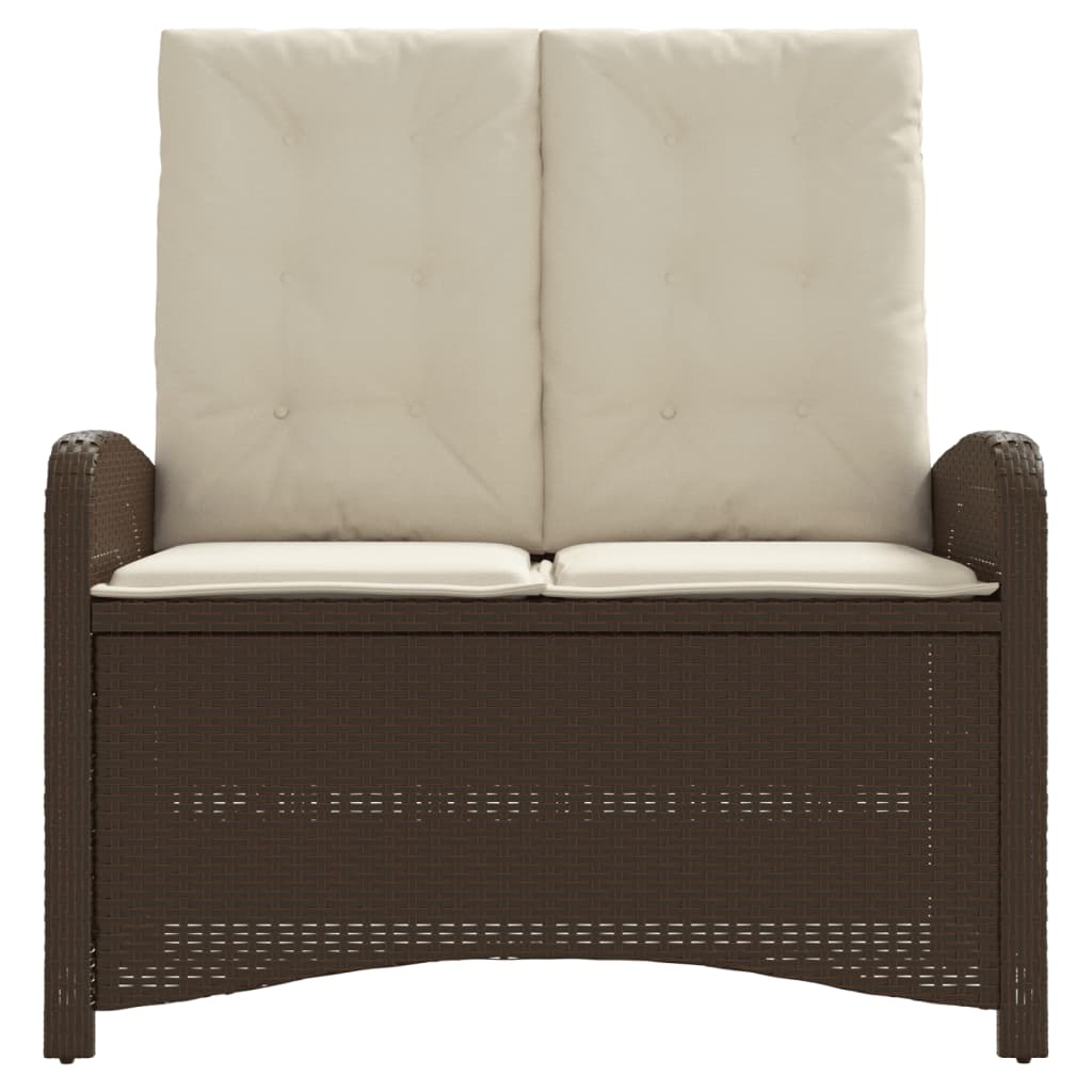 Banco de jardim reclinável com almofadões vime PE castanho