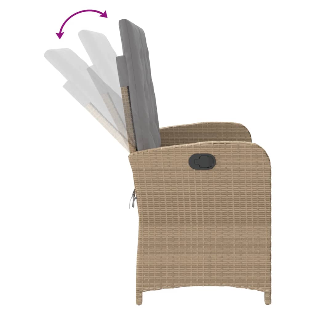 Banco de jardim reclinável com almofadões vime PE bege