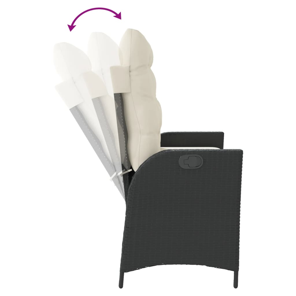 Banco de jardim reclinável com almofadões vime PE preto