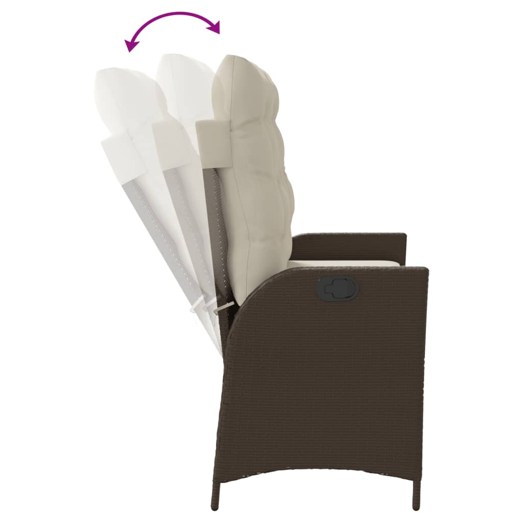 Banco de jardim reclinável com almofadões vime PE castanho