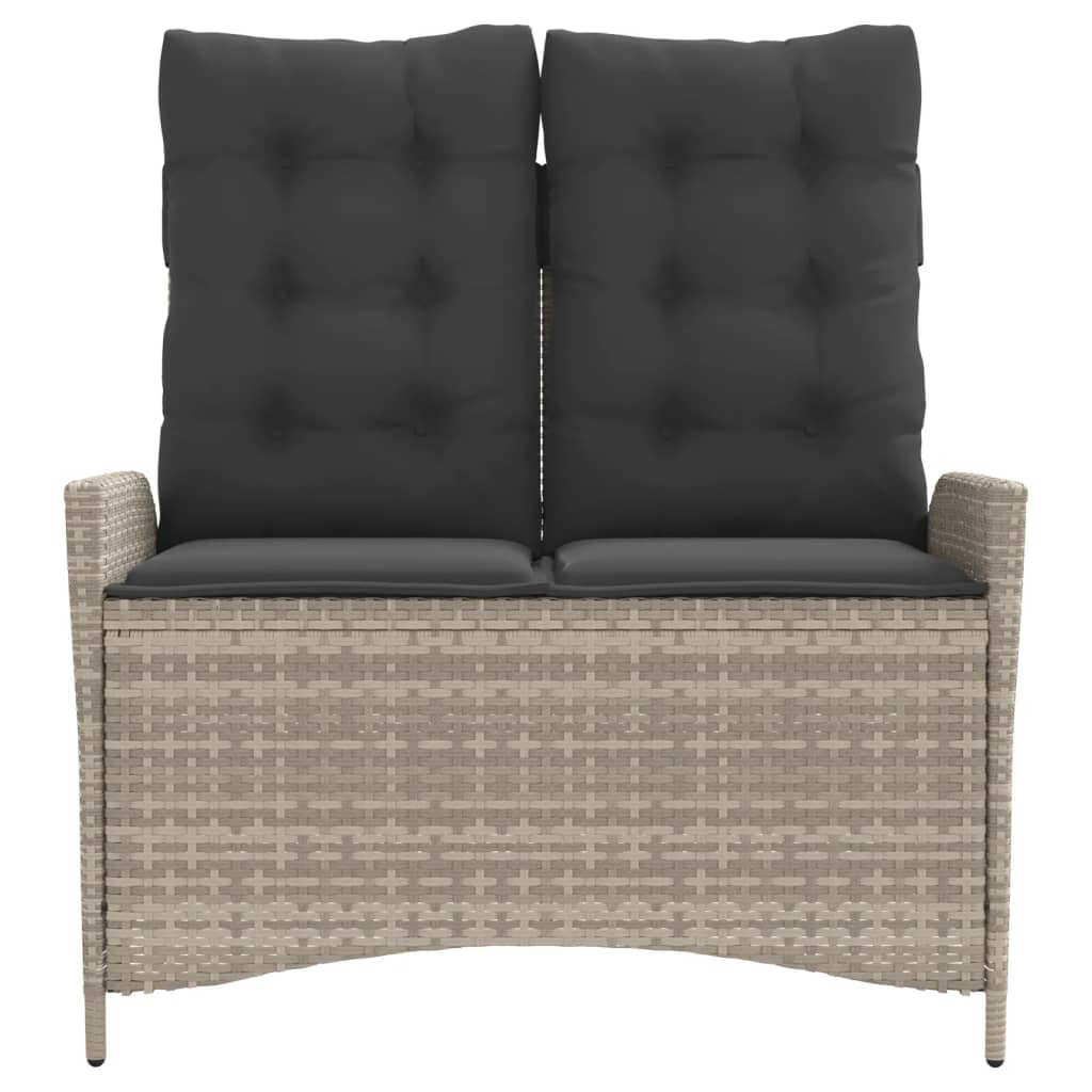 Banco de jardim reclinável c/ almofadões vime PE cinzento-claro