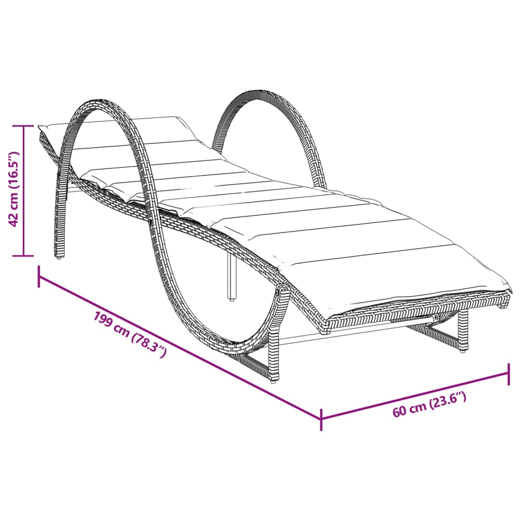 Espreguiçadeira com almofadão 60x199x42 cm vime PE castanho