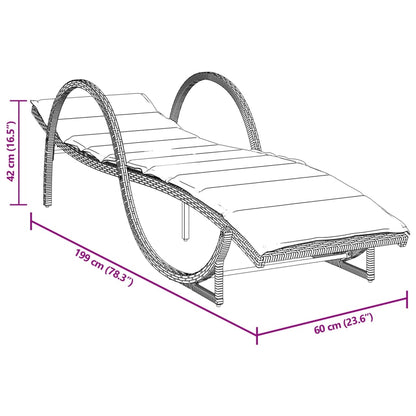 Espreguiçadeira com almofadão 60x199x42 cm vime PE castanho