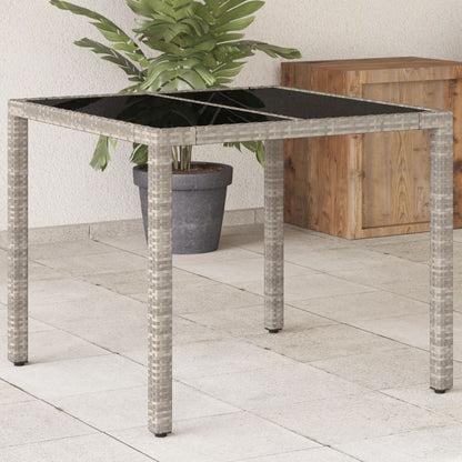 Mesa de jardim c/ tampo de vidro 90x90x75cm vime PE cinza-claro