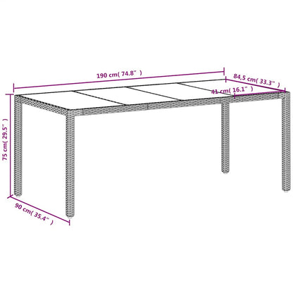 Mesa de jardim com tampo de vidro 190x90x75 cm vime PE branco