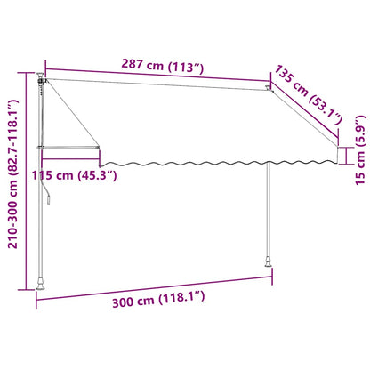 Toldo retrátil 300x150 cm tecido e aço antracite