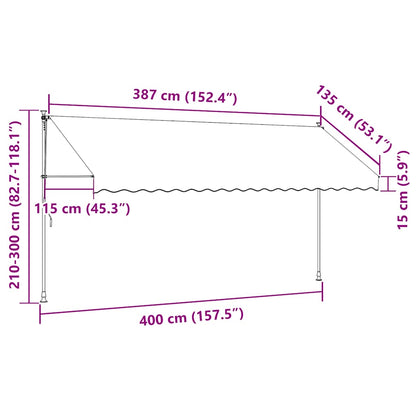 Toldo retrátil 400x150 cm tecido e aço antracite