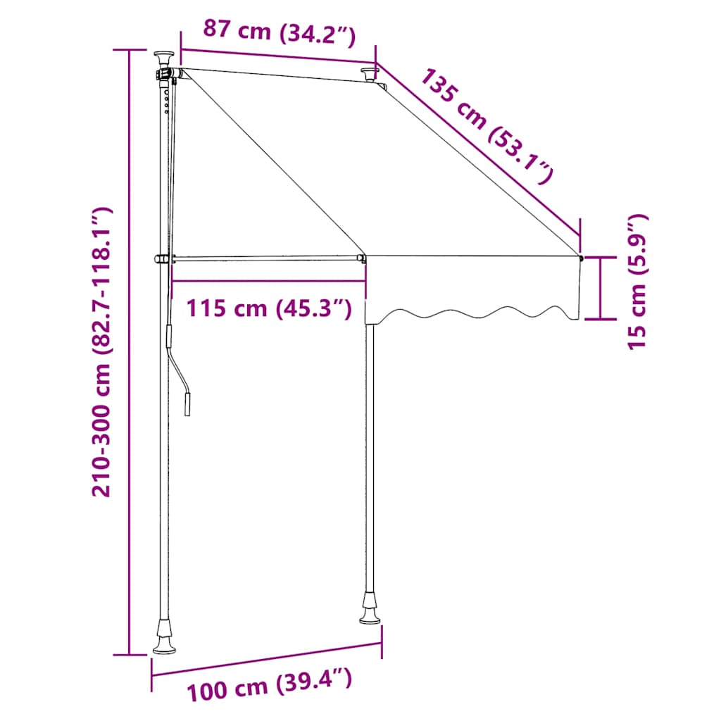 Toldo retrátil 100x150 cm tecido e aço cor creme