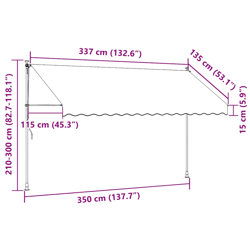 Toldo retrátil 350x150 cm tecido e aço cor creme