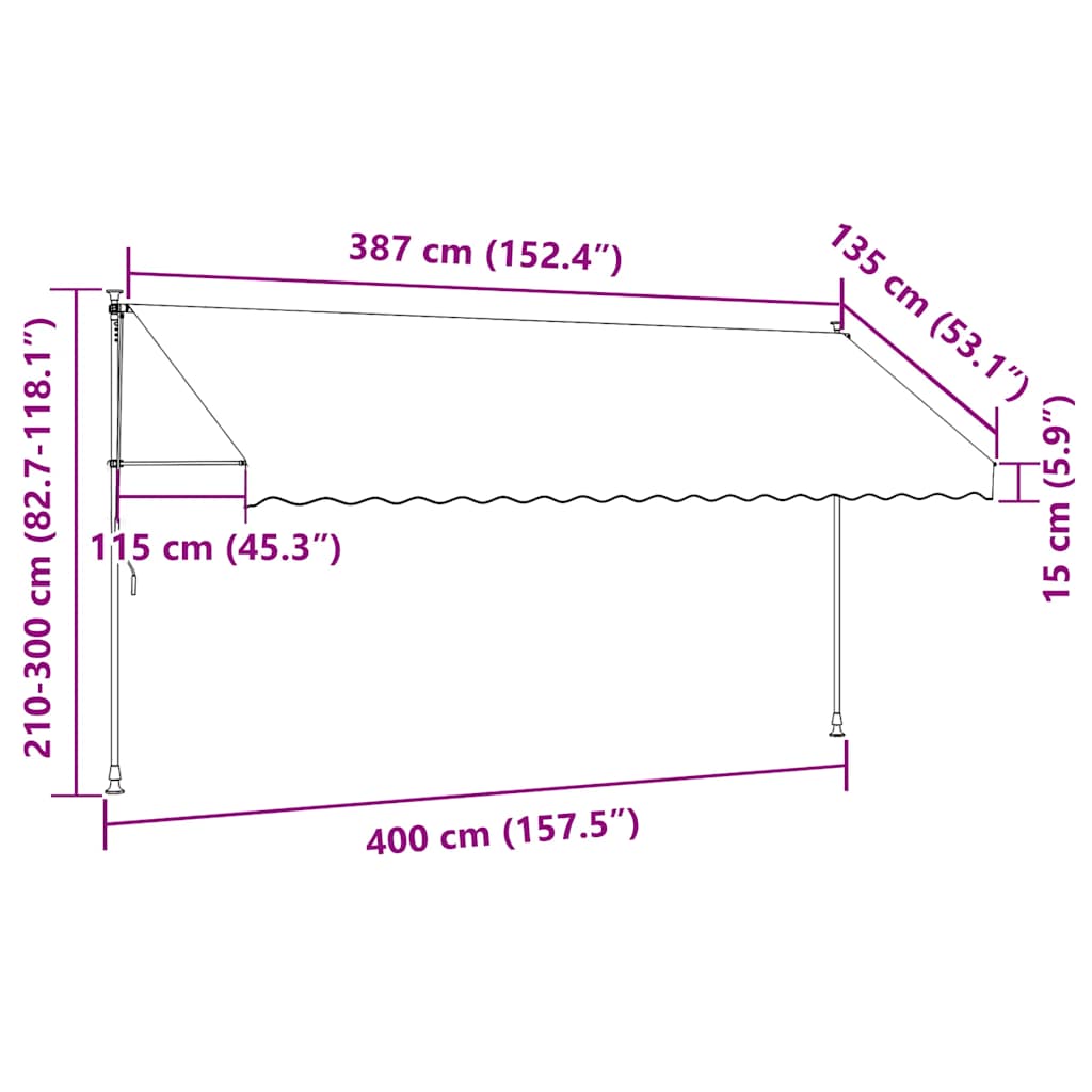 Toldo retrátil 400x150 cm tecido e aço cor creme