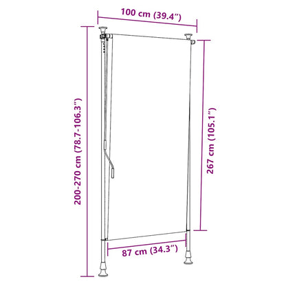 Estore de rolo para exterior 100x270cm tecido/aço azul e branco