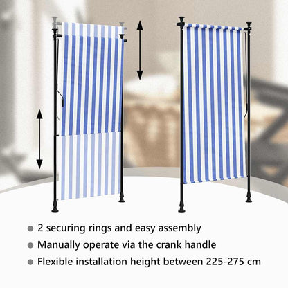 Estore de rolo para exterior 100x270cm tecido/aço azul e branco