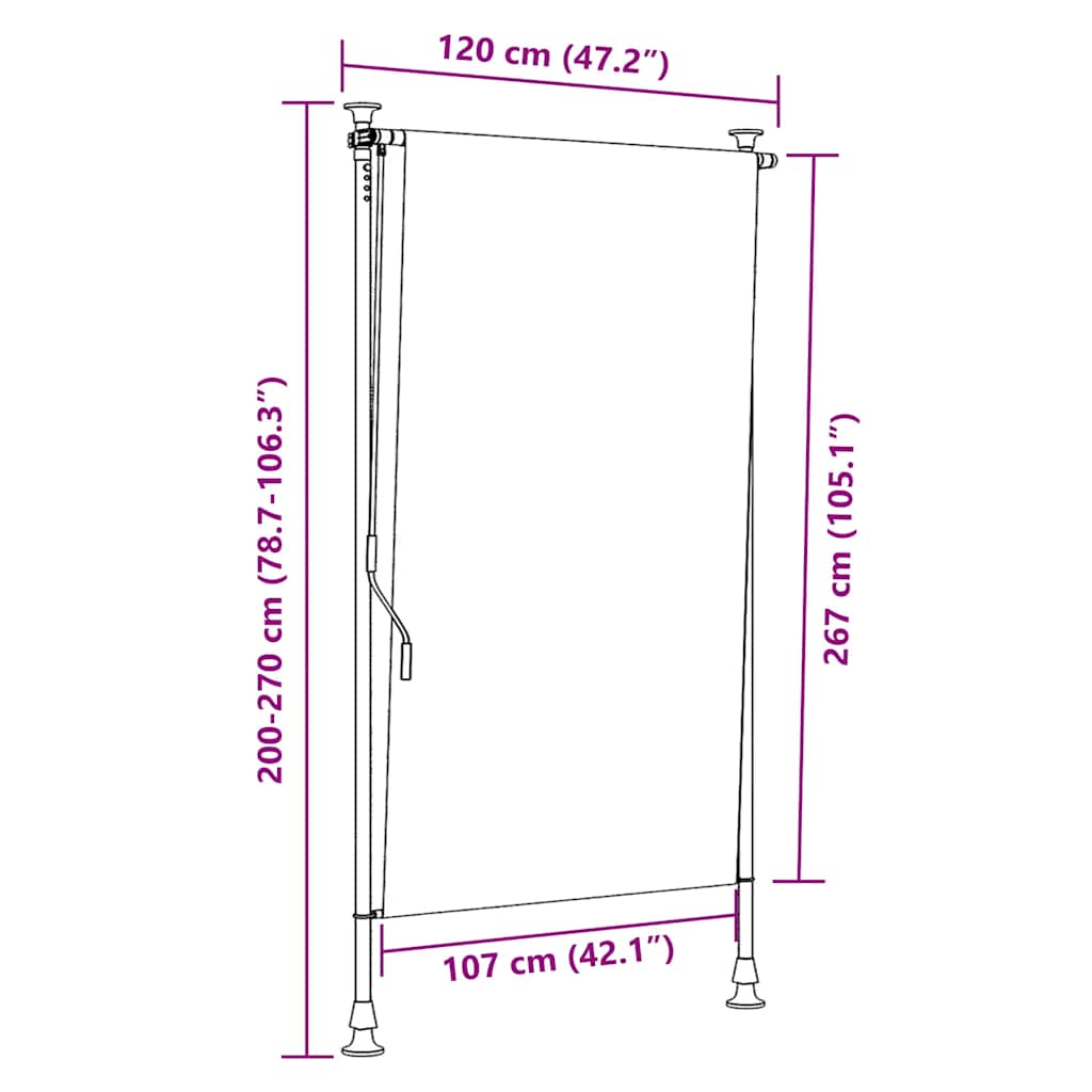 Estore de rolo para exterior 120x270cm tecido/aço azul e branco