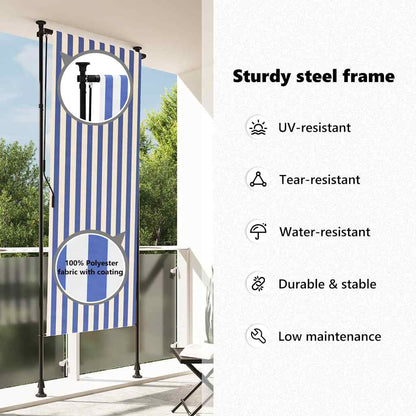 Estore de rolo para exterior 120x270cm tecido/aço azul e branco