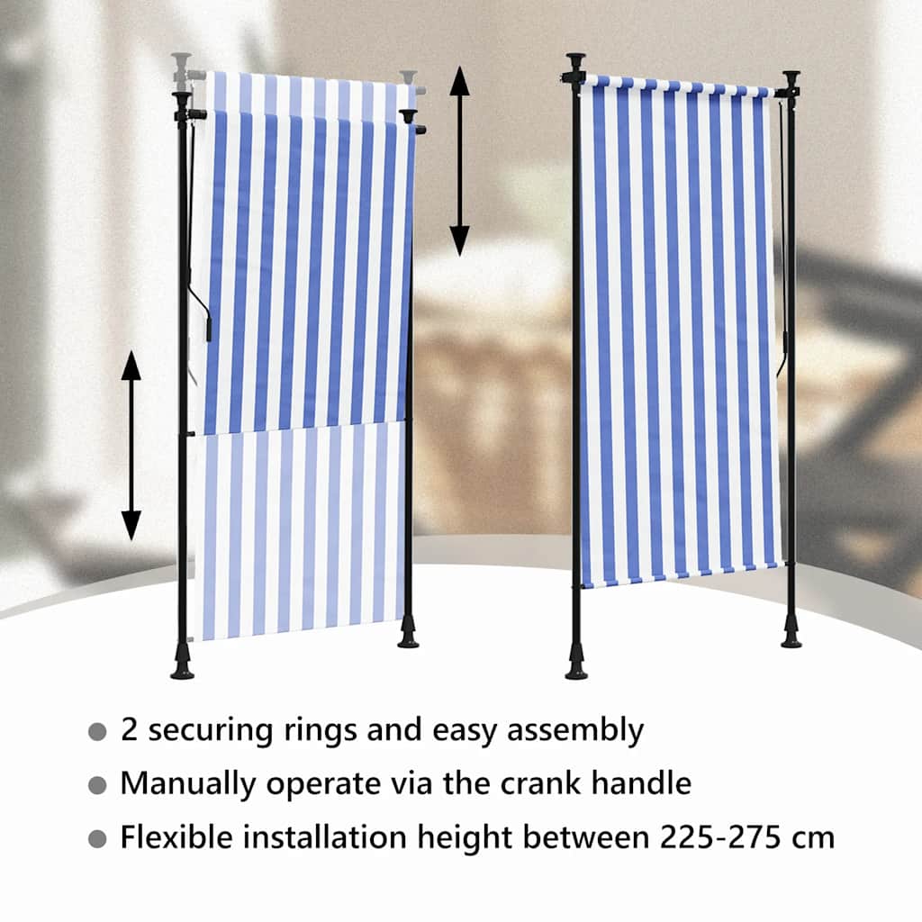 Estore de rolo para exterior 120x270cm tecido/aço azul e branco