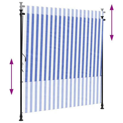Estore de rolo para exterior 150x270cm tecido/aço azul e branco