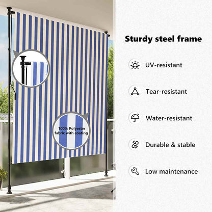 Estore de rolo para exterior 150x270cm tecido/aço azul e branco
