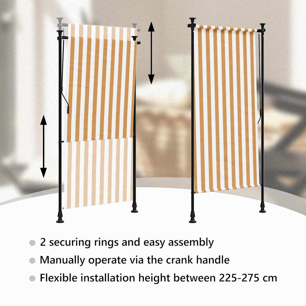 Estore de rolo exterior 120x270 cm tecido/aço laranja e branco