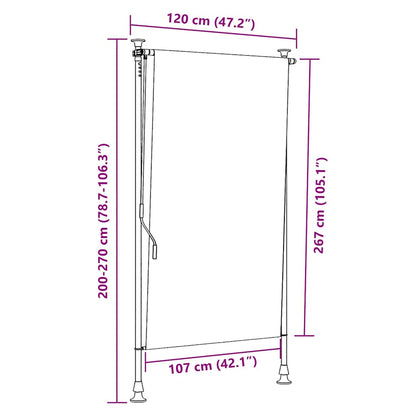 Estore de rolo exterior 120x270 cm tecido/aço amarelo e branco