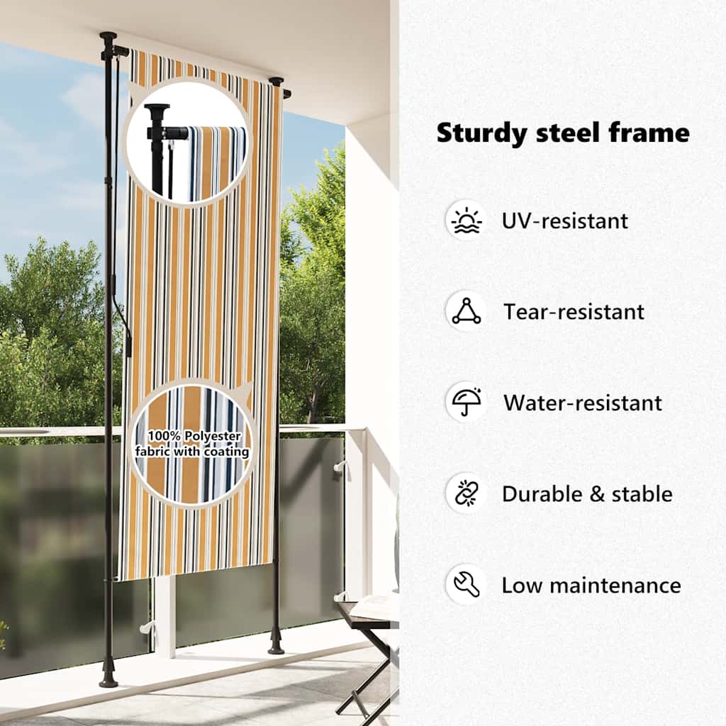 Estore de rolo exterior 120x270 cm tecido/aço amarelo e branco