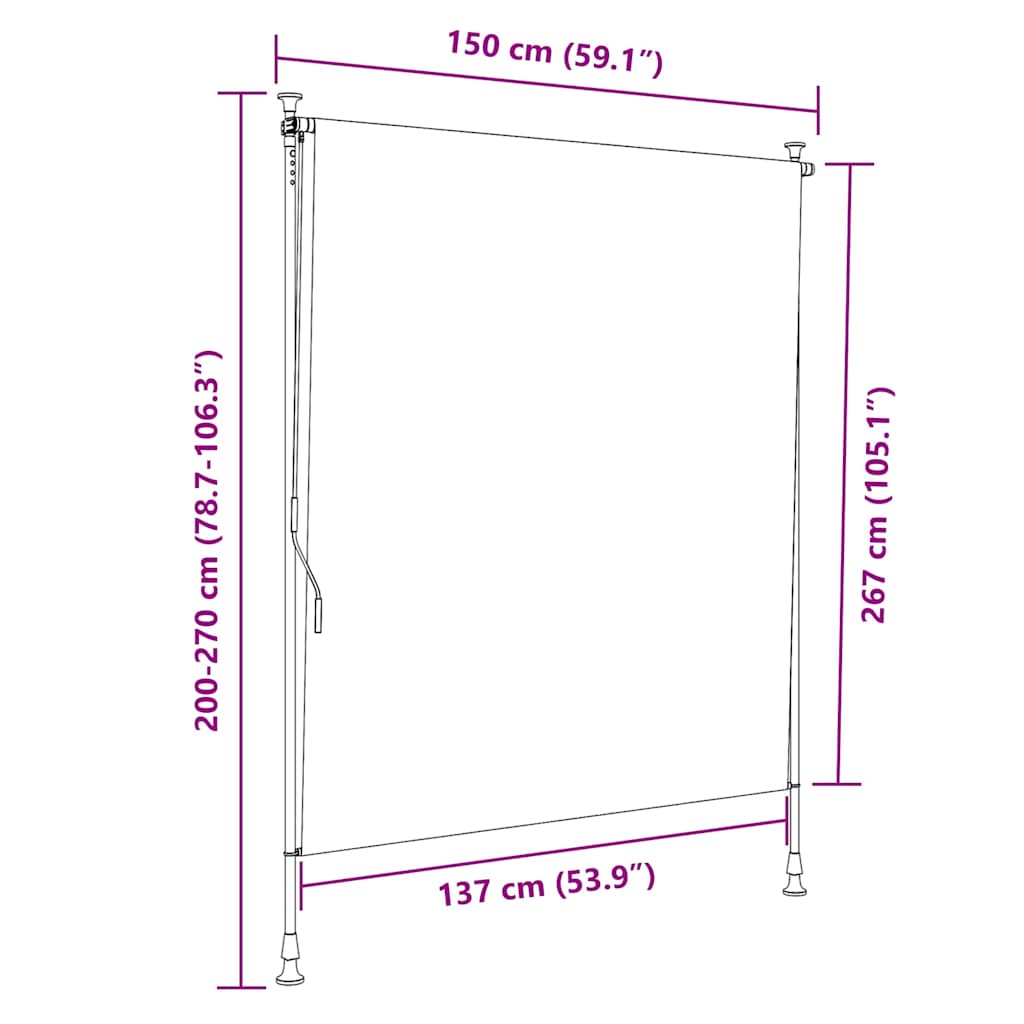 Estore de rolo exterior 150x270 cm tecido/aço amarelo e branco