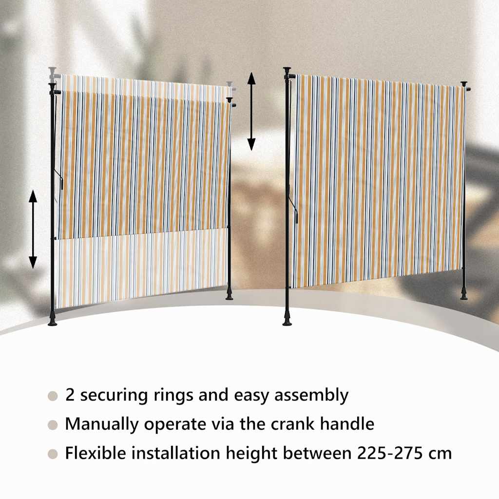 Estore de rolo exterior 150x270 cm tecido/aço amarelo e branco
